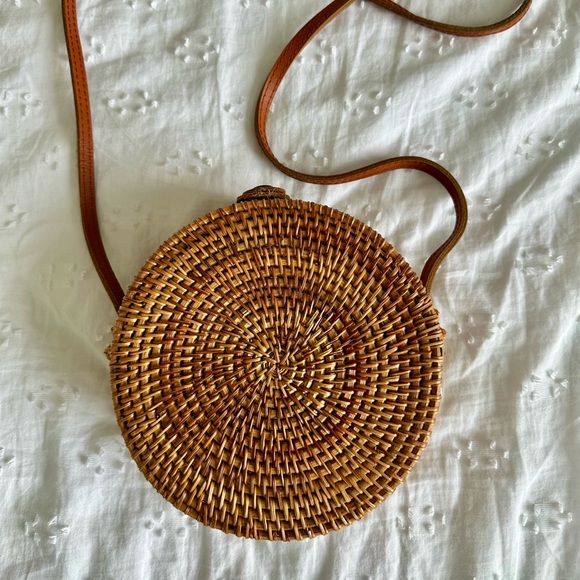 Woven Rattan Circle Bag with Leather Strap – Never Worn - Picture 2 of 4